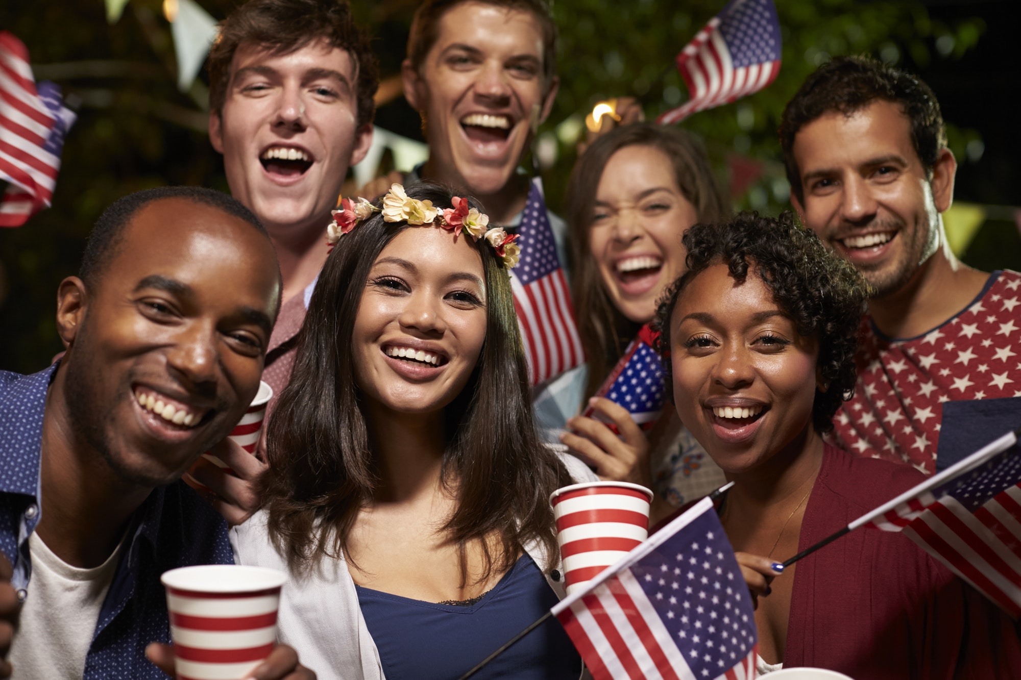 Portrait Of Friends At 4th Of July Holiday Backyard Party