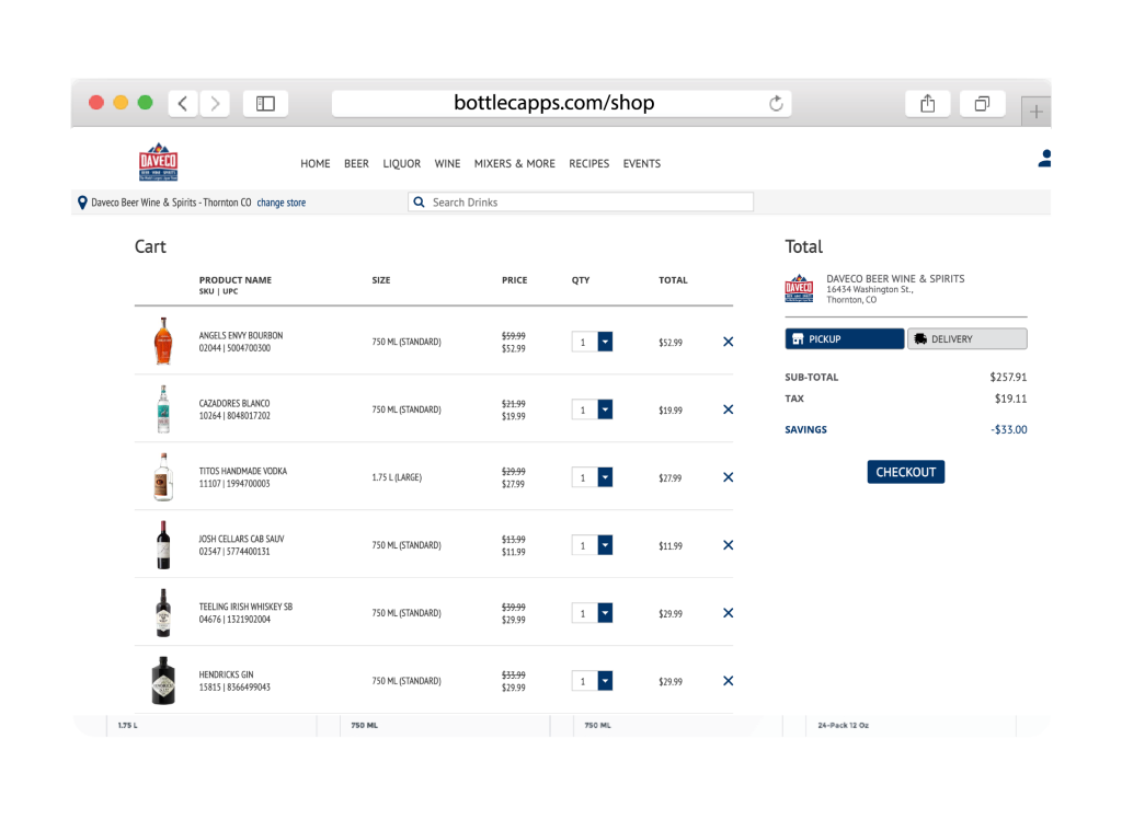 Cart page